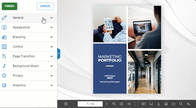 Customize the page of the published flipbook, like the position of the brand logo.