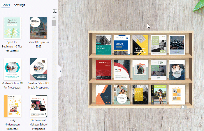 We can open the flipbook by the thumbnail shown on the bookshelf.