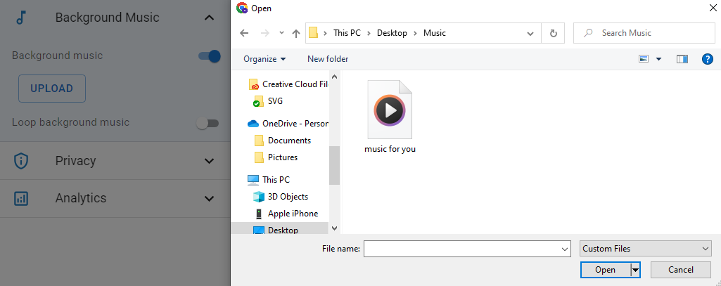 Applying background music to the flipbook.