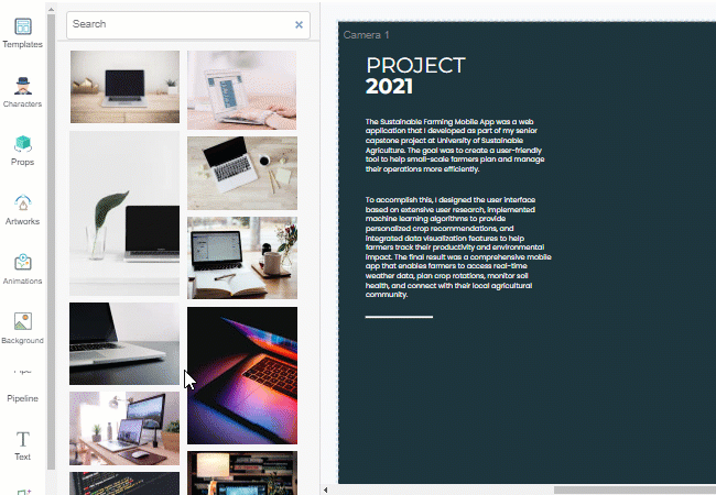 Enrich your flipbook with different kinds of content like the images, characters and animated assets.